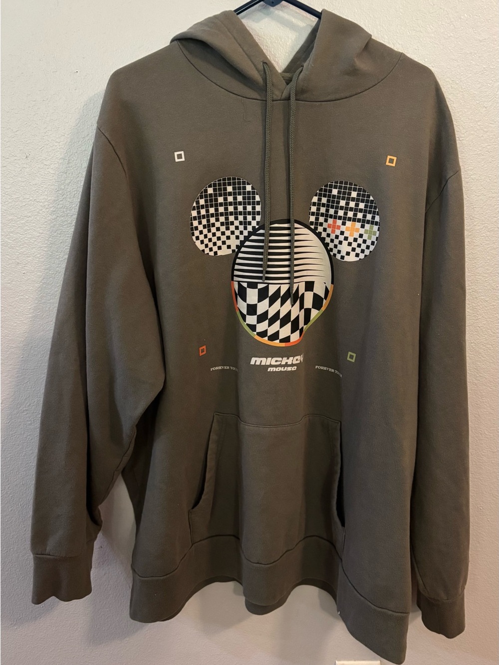 Walt Disney Mickey Mouse Forever Young Forever True Olive Green Hoodie 3X